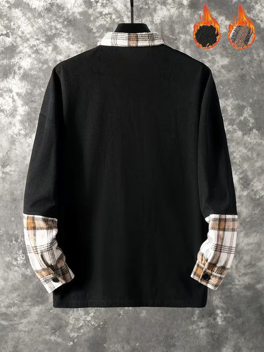 Anoxina Black & Beige Patchwork Check Men's Full Sleeve Casual Shirt