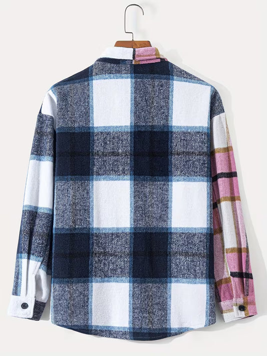 Anoxina Pink & Blue Patchwork Check Men's Full Sleeve Casual Shirt