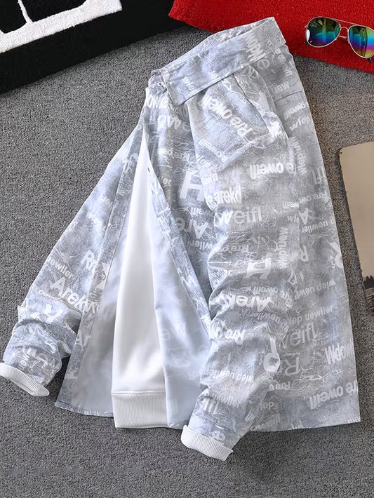 Anoxina Grey Typography Print Men's Full Sleeve Casual Shirt