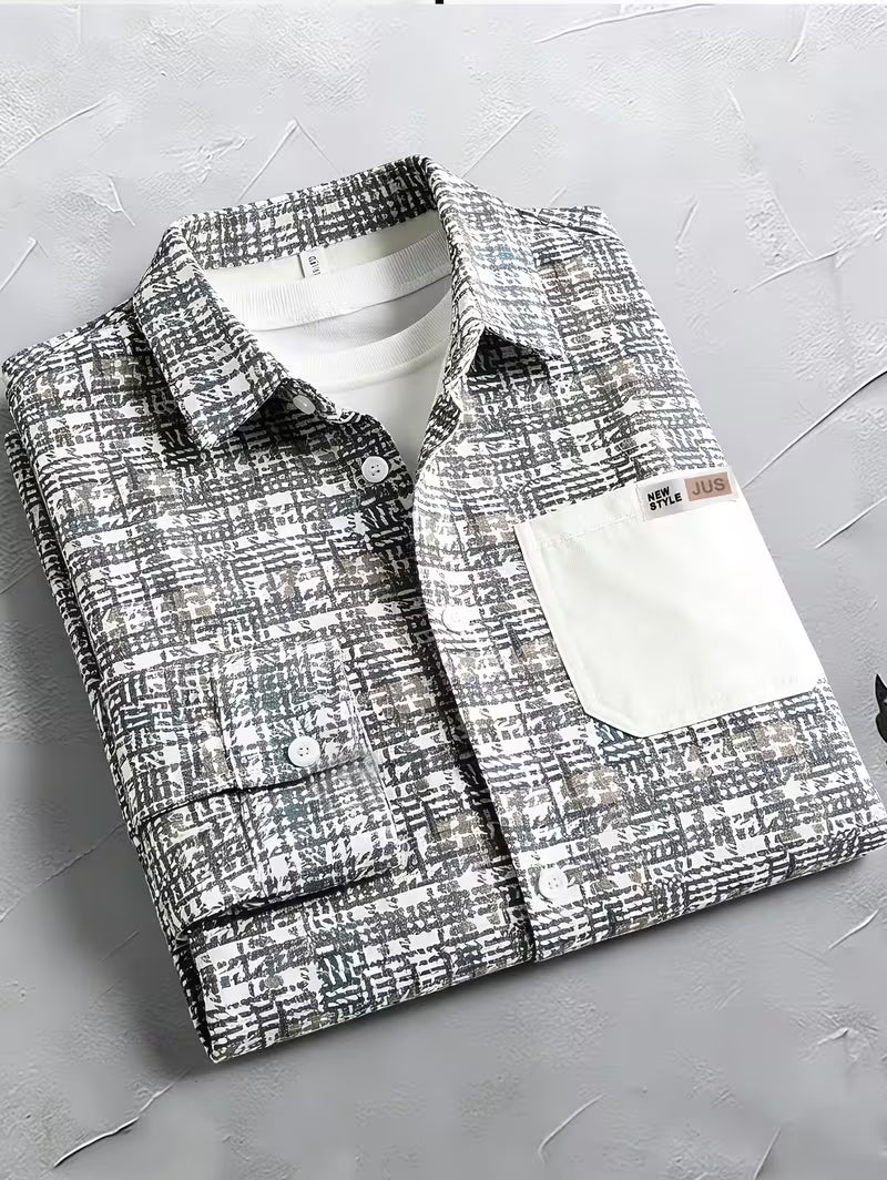 Anoxina White Grey Abstract Print Shirt