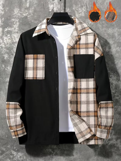 Anoxina Black & Beige Patchwork Check Men's Full Sleeve Casual Shirt