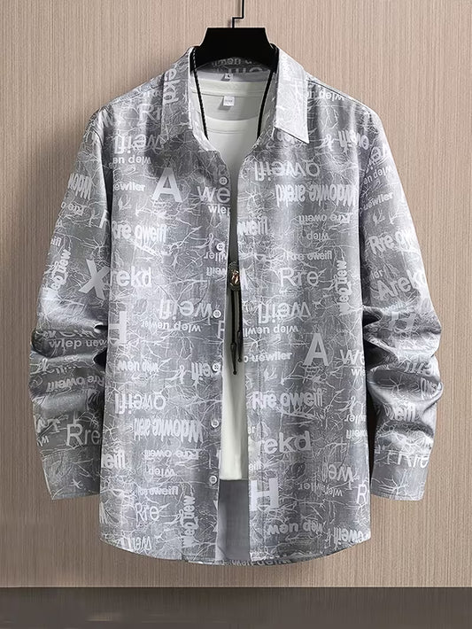 Anoxina Grey Typography Print Men's Full Sleeve Casual Shirt