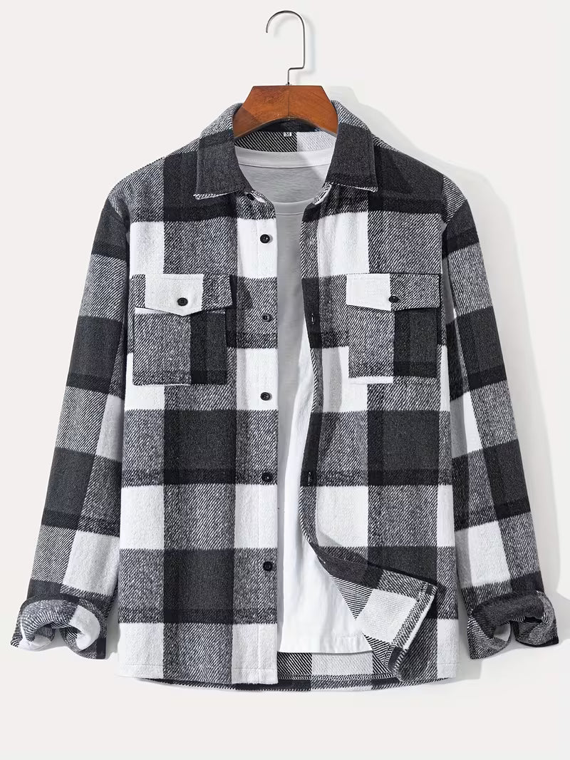 Anoxina Black & White Plaid Check Men's Full Sleeve Casual Shirt