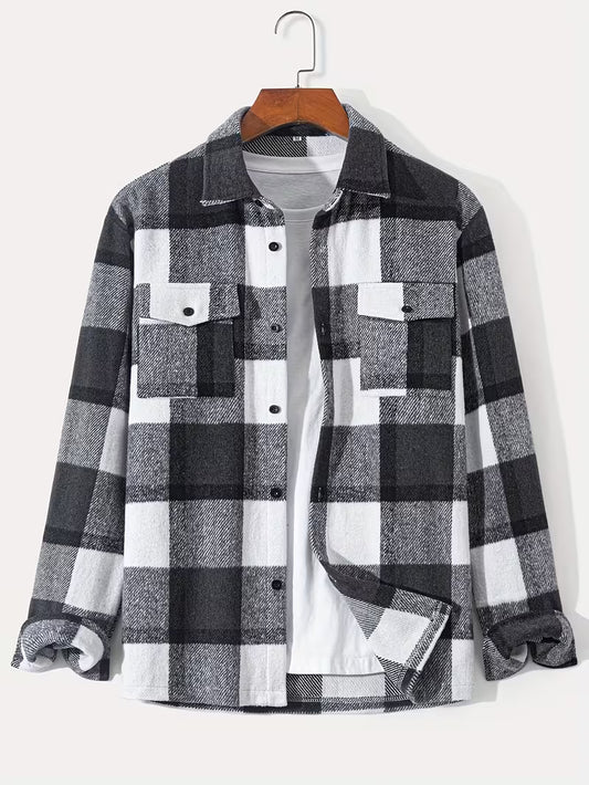Anoxina Black & White Plaid Check Men's Full Sleeve Casual Shirt