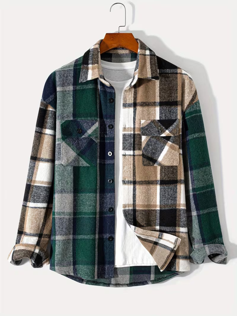 Anoxina Green Beige Check Shirt