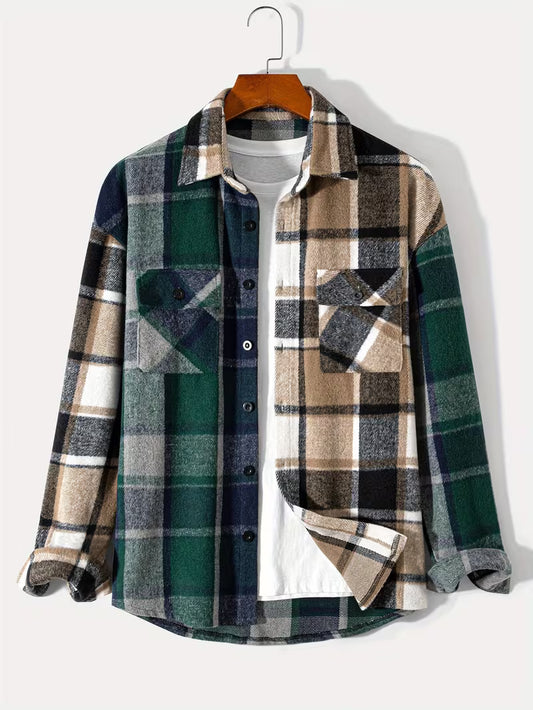 Anoxina Green Beige Check Shirt