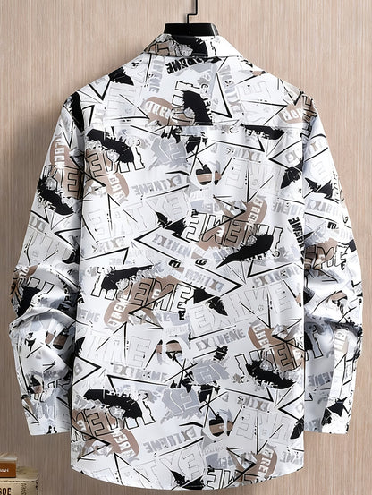 Anoxina White Graphic Print Full Sleeve Shirt