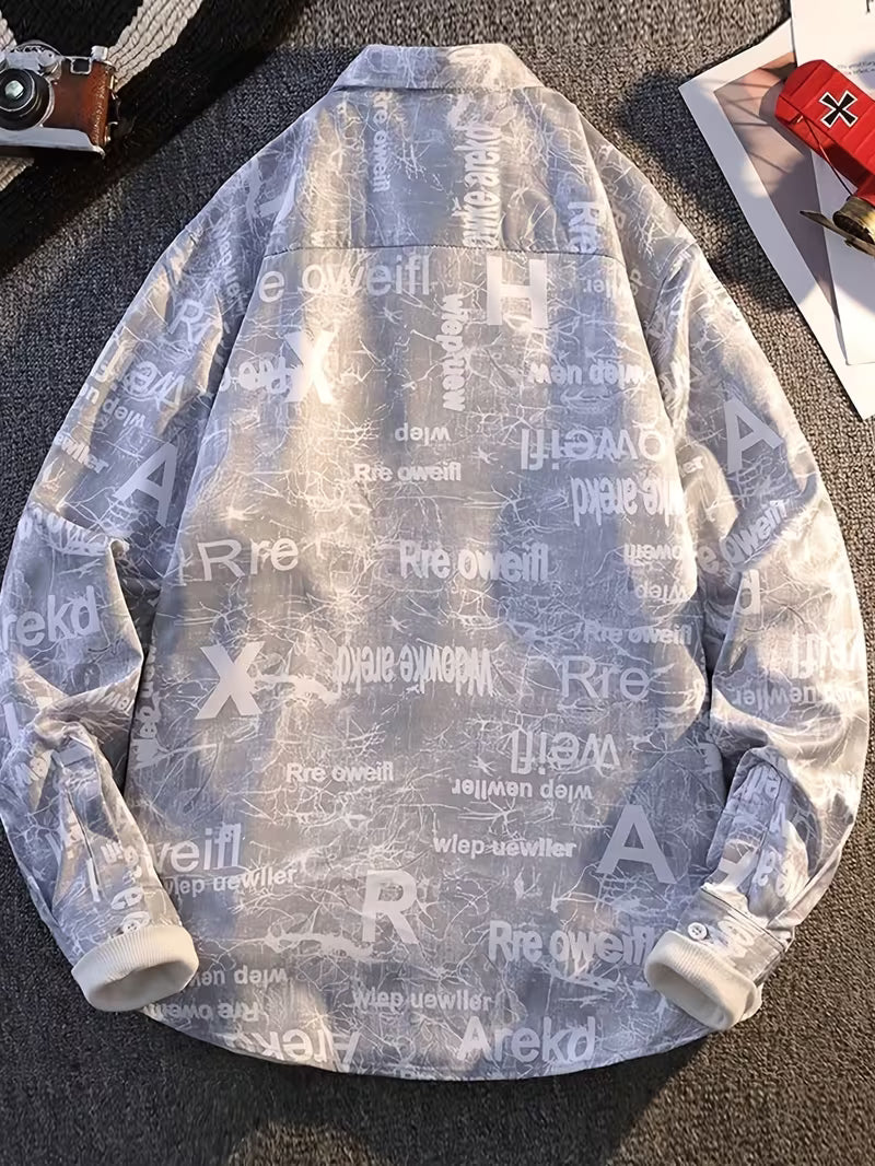 Anoxina Grey Typography Print Men's Full Sleeve Casual Shirt