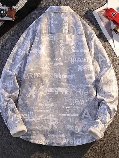 Anoxina Grey Typography Print Men's Full Sleeve Casual Shirt