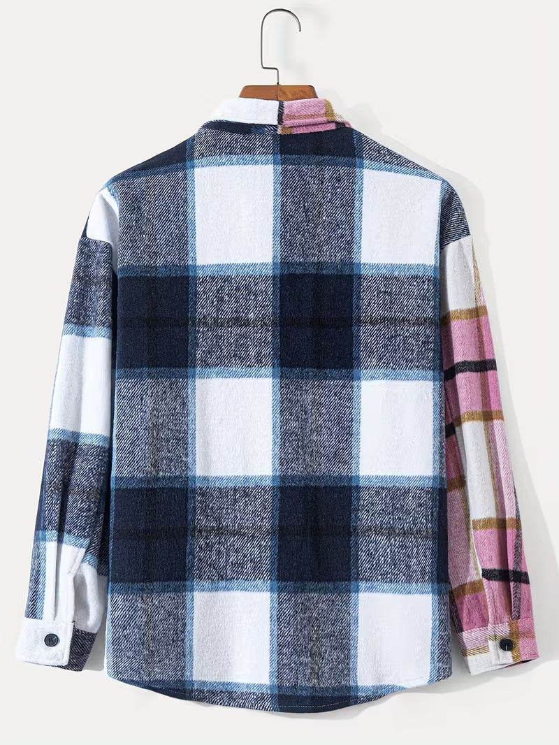 Anoxina Pink & Blue Patchwork Check Men's Full Sleeve Casual Shirt