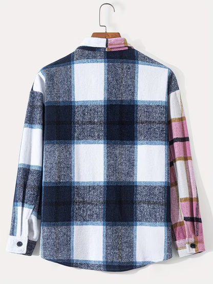 Anoxina Pink & Blue Patchwork Check Men's Full Sleeve Casual Shirt