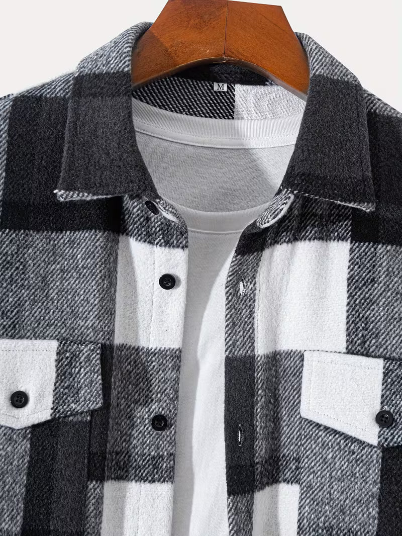 Anoxina Black & White Plaid Check Men's Full Sleeve Casual Shirt