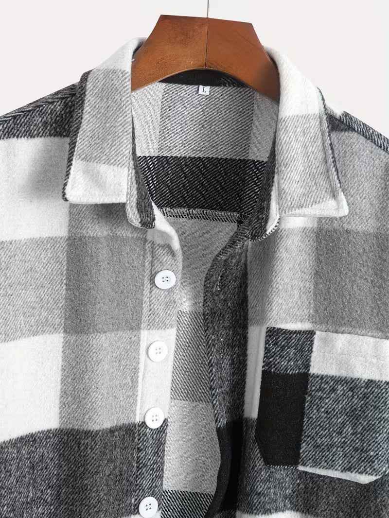 Anoxina Grey & White Buffalo Check Men's Full Sleeve Casual Shirt