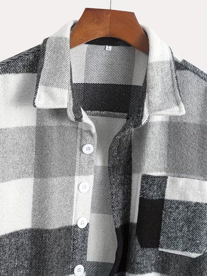 Anoxina Grey & White Buffalo Check Men's Full Sleeve Casual Shirt