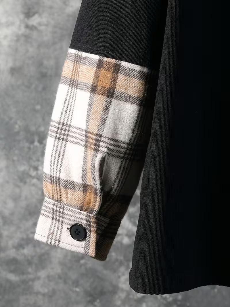 Anoxina Black & Beige Patchwork Check Men's Full Sleeve Casual Shirt
