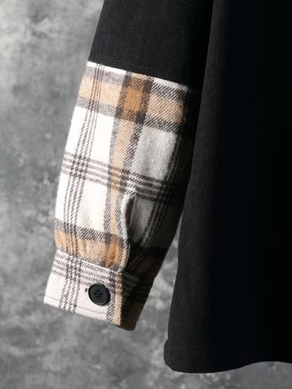 Anoxina Black & Beige Patchwork Check Men's Full Sleeve Casual Shirt