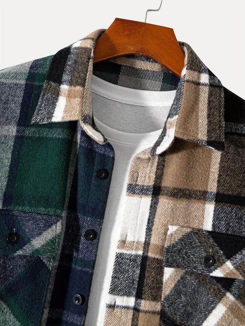 Anoxina Green Beige Check Shirt
