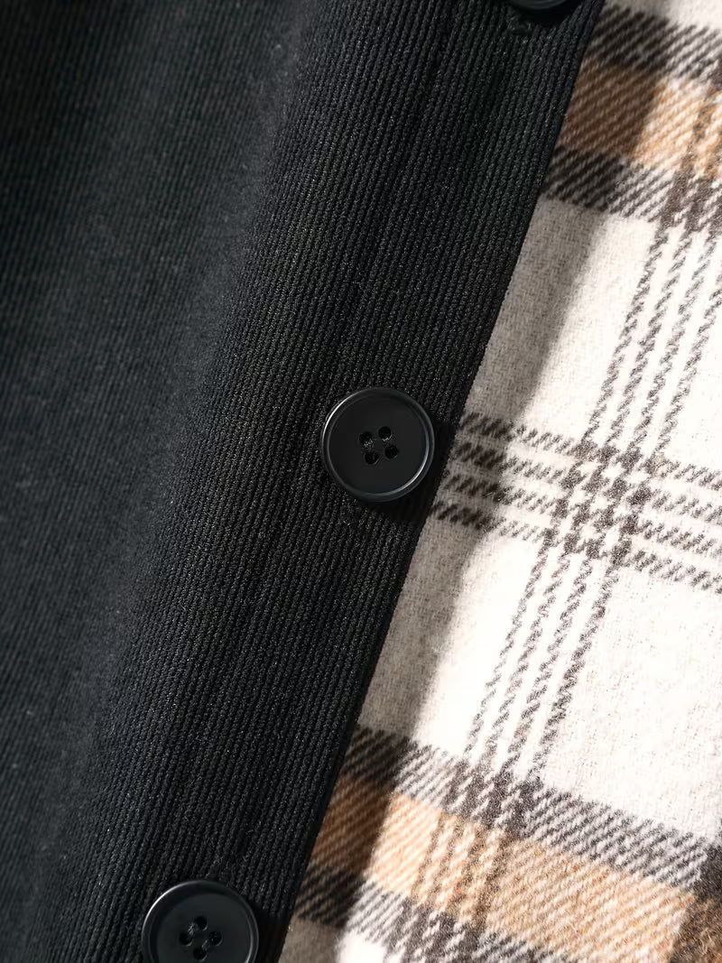 Anoxina Black & Beige Patchwork Check Men's Full Sleeve Casual Shirt