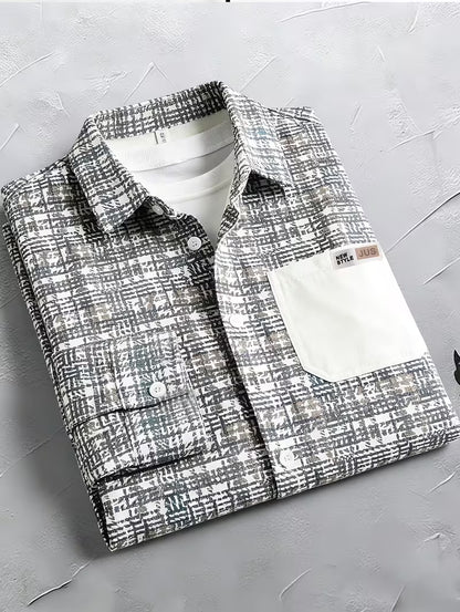 Anoxina White Grey Abstract Print Shirt