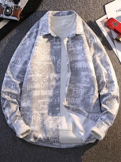 Anoxina Grey Typography Print Men's Full Sleeve Casual Shirt