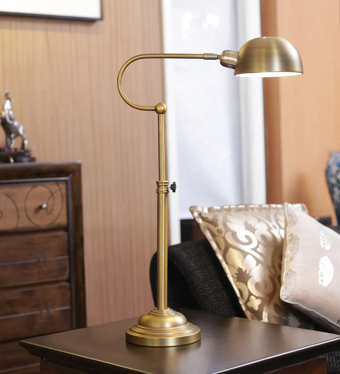 Antique Brass Study Lamp – Premium Metal Desk Lamp for Home, Office & Luxury Interiors